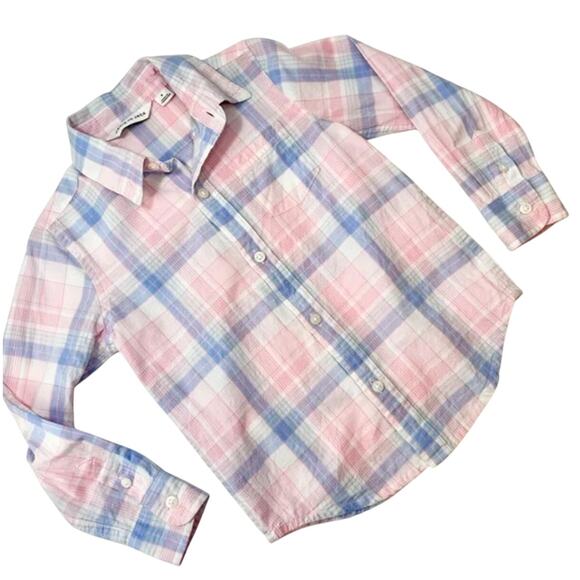 Janie and Jack Bubblegum Madras Plaid Button Down Shirt Size 4 - Picture 4 of 11